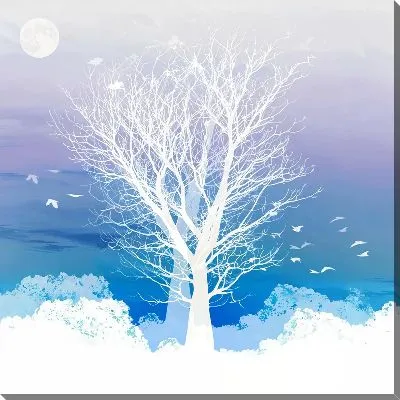 Картина маслом Белое дерево и Луна