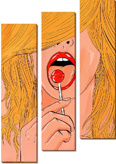 Модульная картина Чупа-чупс и рыжая девушка