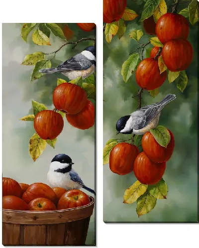 Модульная картина Три птички и яблоки