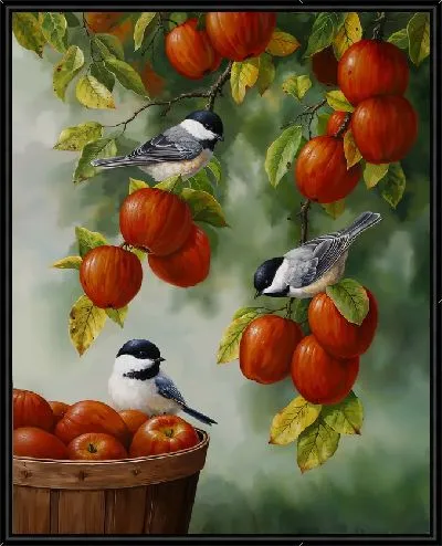 Картина Три птички и яблоки