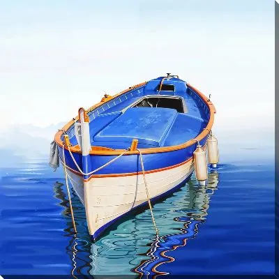 Постер Синяя лодка в море