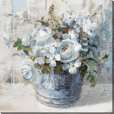 Картина маслом Букет белых цветов в кашпо №5