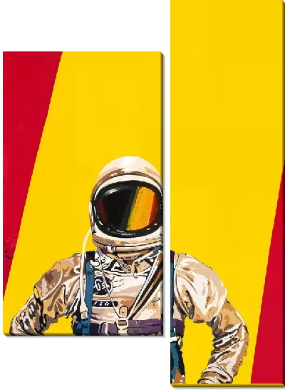 Модульная картина Космонавт на желто-красном фоне