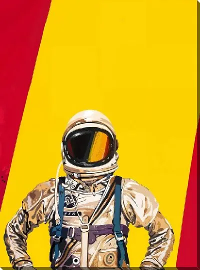 Картина маслом Космонавт на желто-красном фоне