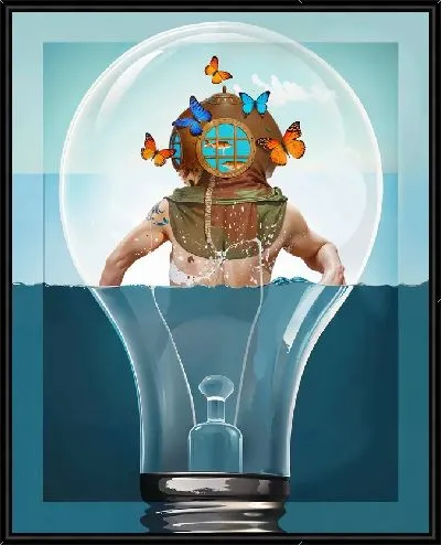 Картина Водолаз в лампочке с бабочками