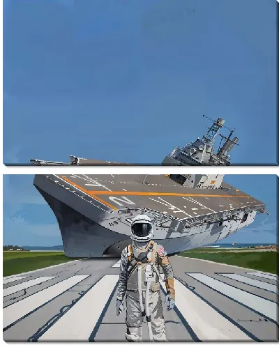 Модульная картина Космонавт и авианосец