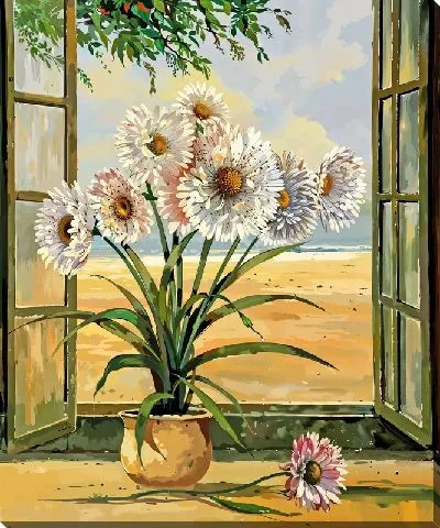 Картина маслом Букет у открытого окна