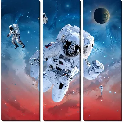 Модульная картина Космонавты в космосе