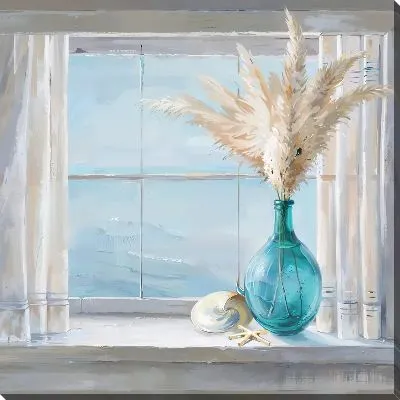 Картина маслом Натюрморт с голубой вазой у окна