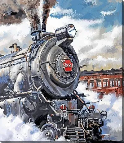 Картина маслом Дымящий паровоз