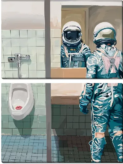 Модульная картина Космонавт в уборной №2