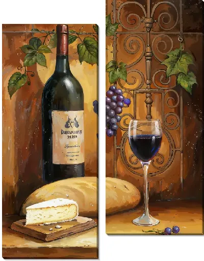Модульная картина Натюрморт с сыром и вином