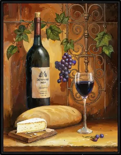 Картина Натюрморт с сыром и вином