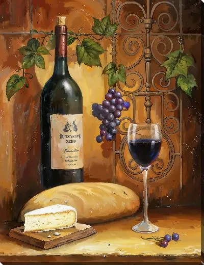 Постер Натюрморт с сыром и вином