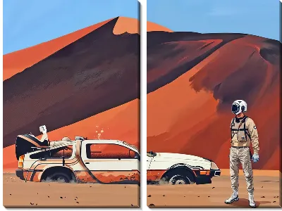 Модульная картина Космонавт в пустыне