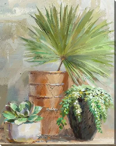 Картина маслом Натюрморт домашних растений в кашпо