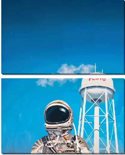 Модульная картина Космонавт у водонапорной башни