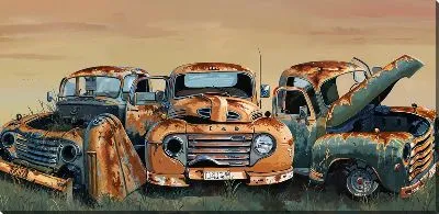 Картина маслом Три старых авто