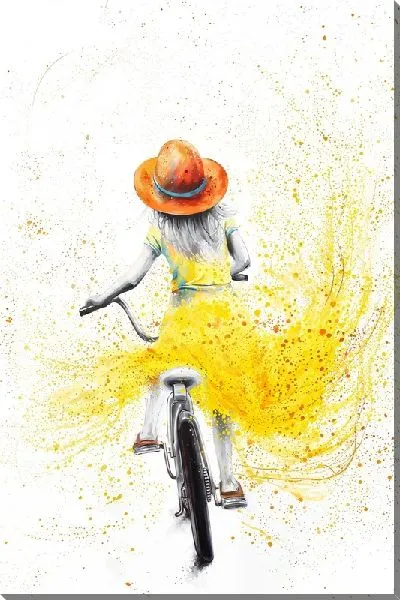 Картина маслом Девочка на велосипеде в желтом