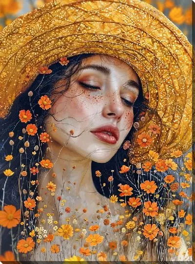 Картина маслом Девушка в желтой шляпке