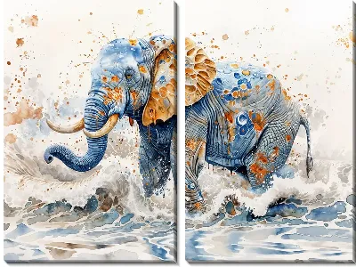 Арт слон в волнах