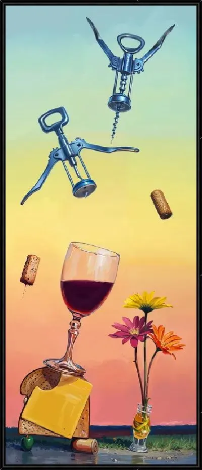 Картина Сыр, штопор и вино №3
