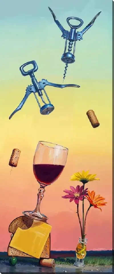 Постер Сыр, штопор и вино №3