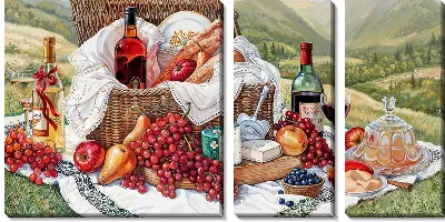 Модульная картина Сыр, фрукты и вино №5