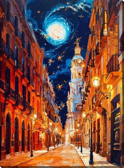 Картина маслом Ночной город №16