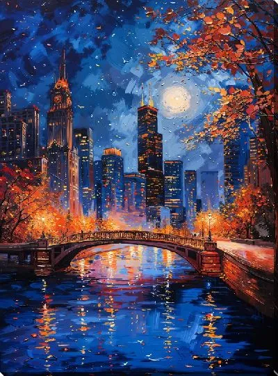 Картина маслом Ночной город №17