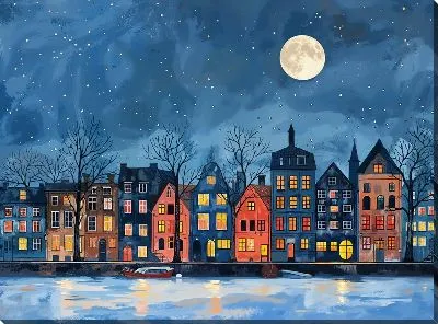 Картина маслом Ночной город №18