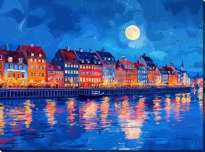 Картина маслом Ночной город №19