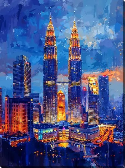 Картина маслом Ночной город Куала-Лумпур