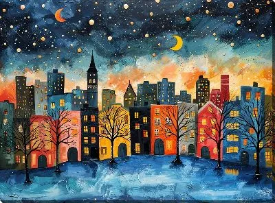 Картина маслом Ночной город №24