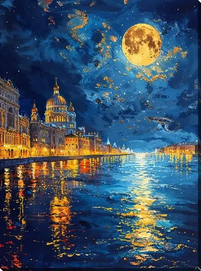 Картина маслом Ночной город №25