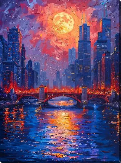 Картина маслом Ночной город №26