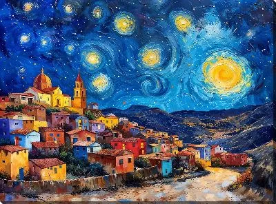 Картина маслом Ночной город №30