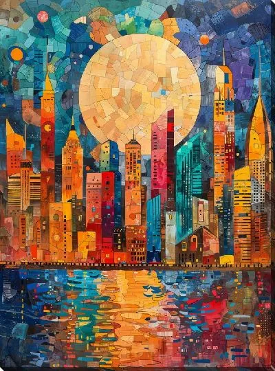 Картина маслом Ночной город №32