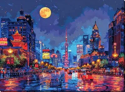 Картина маслом Ночной город №36