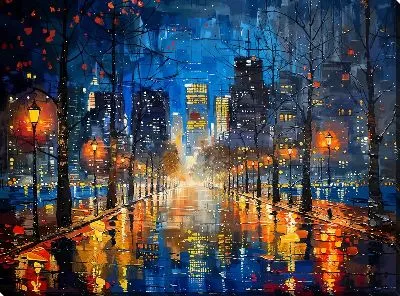 Картина маслом Ночной город №37
