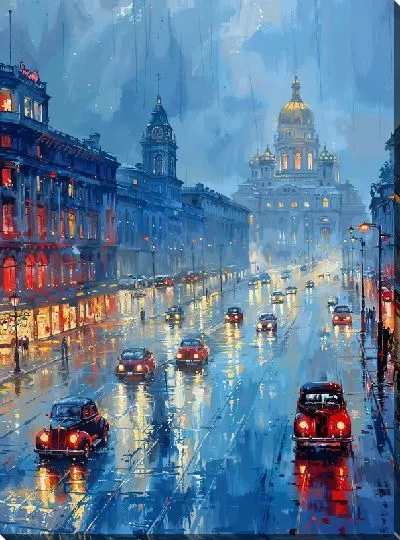 Картина маслом Ночной город №40