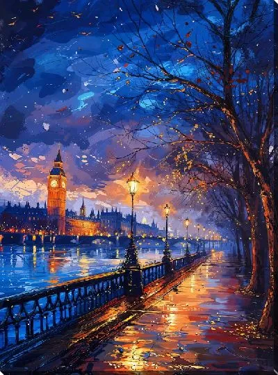 Картина маслом Ночной город №43