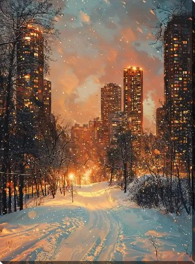 Картина маслом Ночной город №44