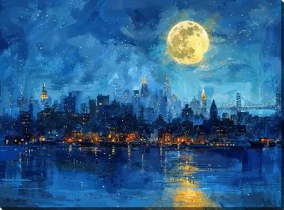 Картина маслом Ночной город №48