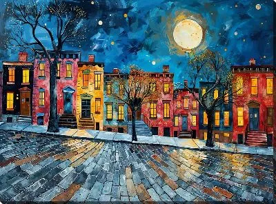Картина маслом Ночной город №49