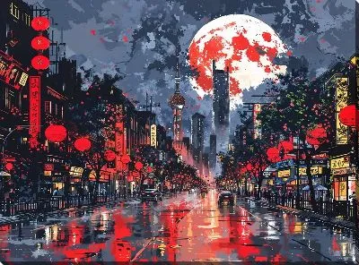 Картина маслом Ночной город №53