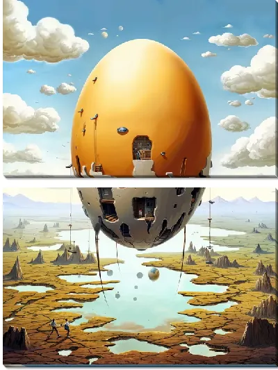 Модульная картина Летающий дом-яйцо