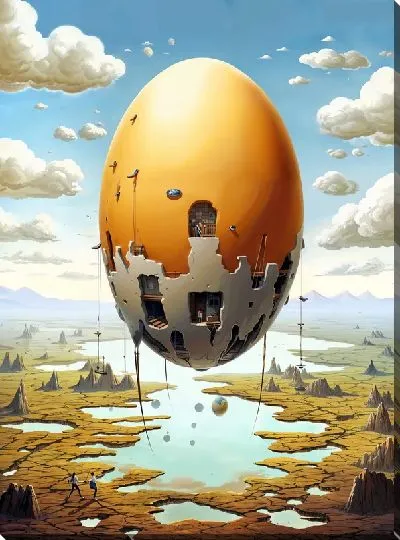 Картина маслом Летающий дом-яйцо