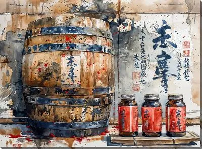 Картина маслом Баня и бочка №13