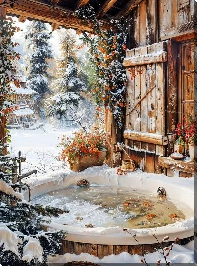 Картина маслом Джакузи на морозе